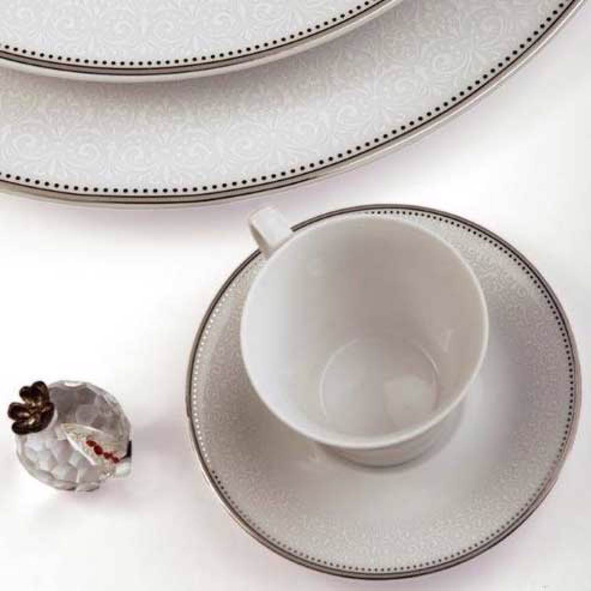 Cryspo Trio Set Tsagou Porselanis 15 Temaxion Anagufi Diakosmisi me Platina 'DALIA' 43836031